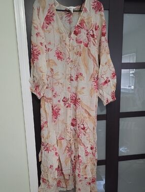 H&M Cream Maxi Dress with Pink Floral Print